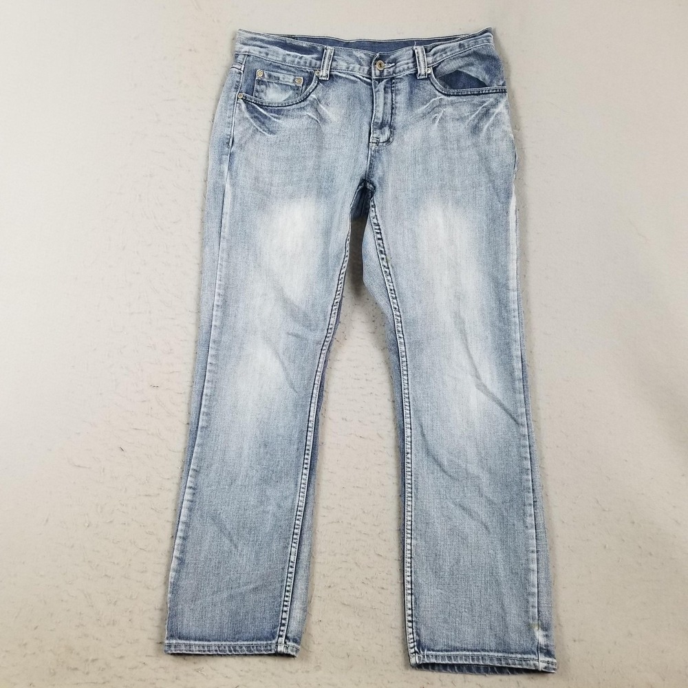 Flypaper Jeans Mens 34x32 Blue Light Wash Straight Leg Embroidered Denim Pockets